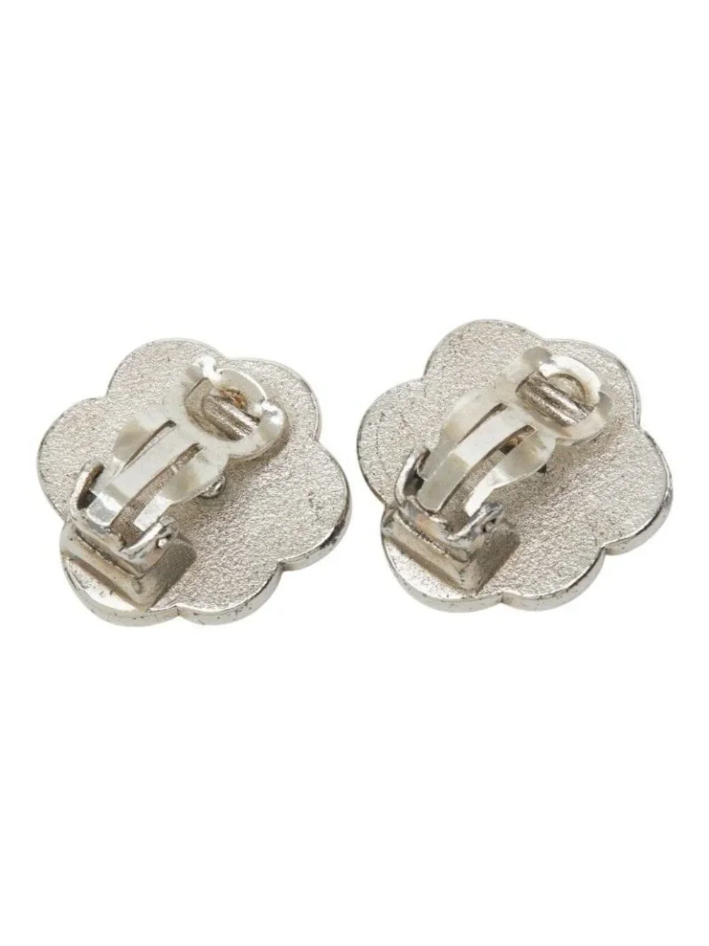 Chanel Camellia Earrings Silver Black Metal